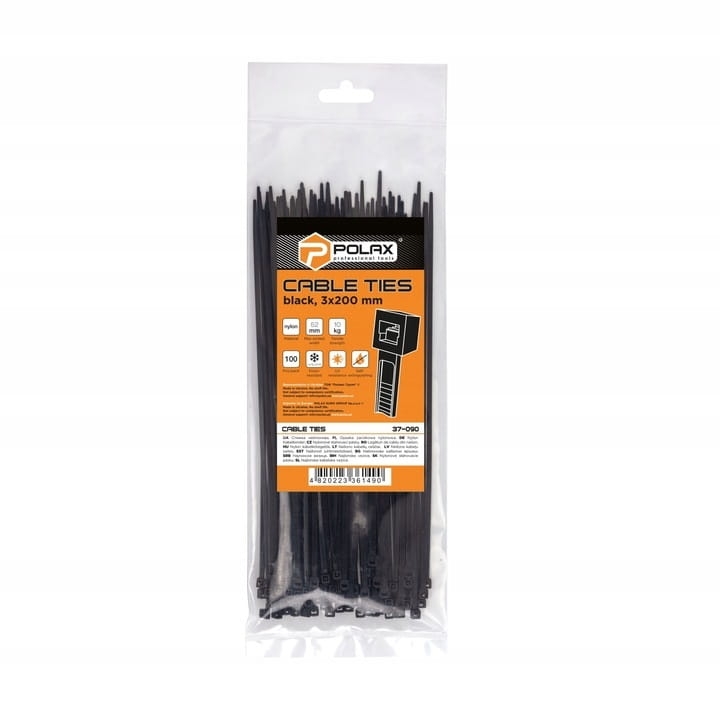Opaska kablowa zaciskowa trytytka nylonowa 3×200 czarny opk 100szt POLAX 37-090