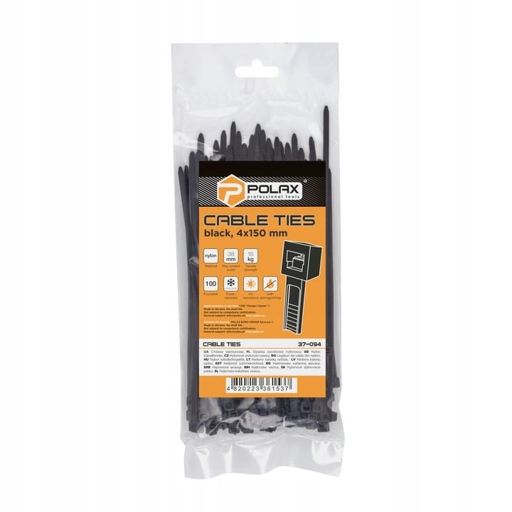 Opaska kablowa zaciskowa trytytka nylonowa 4×150 czarny opk 100szt POLAX 37-094
