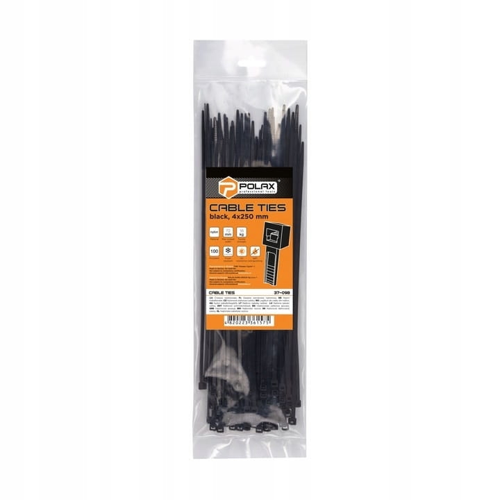 Opaska kablowa zaciskowa trytytka nylonowa 4×250 czarny opk 100szt POLAX 37-098