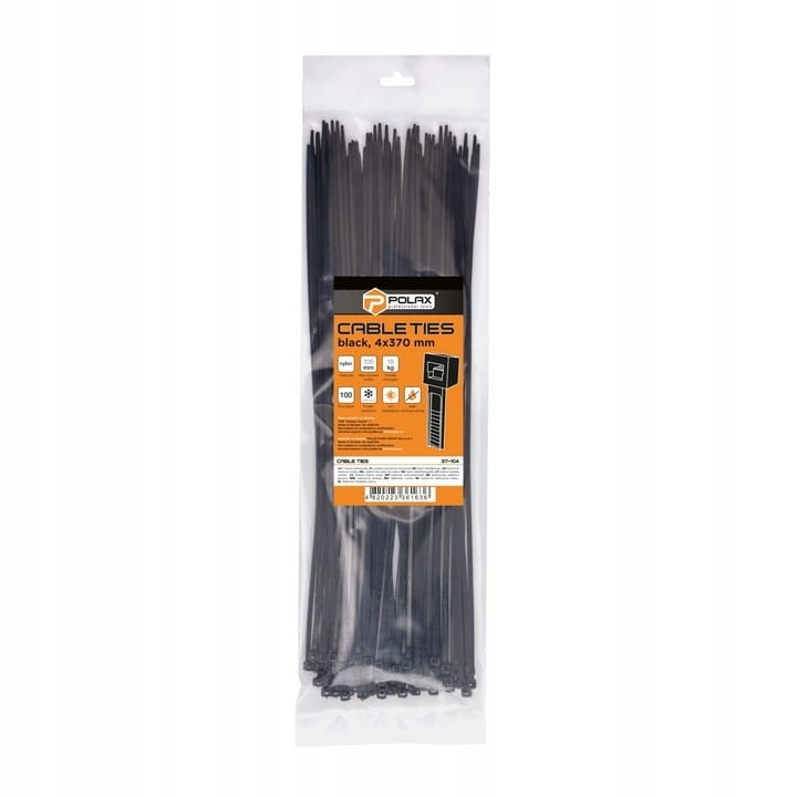 Opaska kablowa zaciskowa trytytka nylonowa 4×370 czarny opk 100szt POLAX 37-104