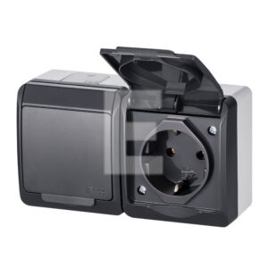 Gniazdo IP44 podwójne 2x2P+Z antracyt 0325-07